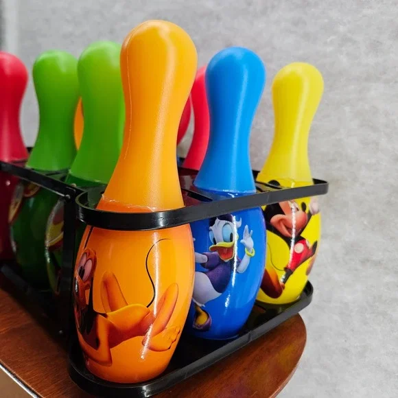 Disney Mickey Donald Goofy Pluto Mini Bowling Set 10 Pins 1 Ball Fun Toy Vtg - Picture 3 of 7